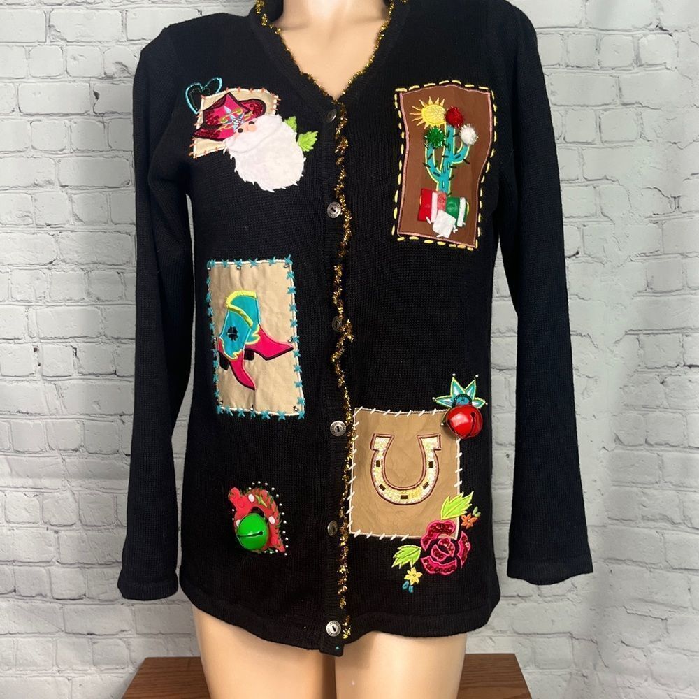 Ugly Holiday Country Christmas Sweater - Custom Embellishments - Cardigan -Small